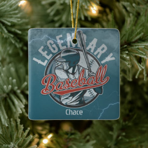 Retro Legendary Baseball Blue Helgdag Julgransprydnad Keramik