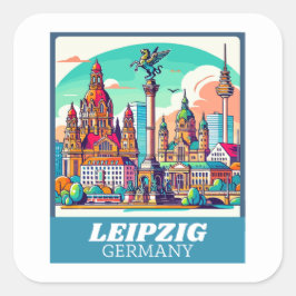 Retro Leipzig Skyline Fyrkantigt Klistermärke