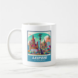Retro Leipzig Skyline Kaffemugg