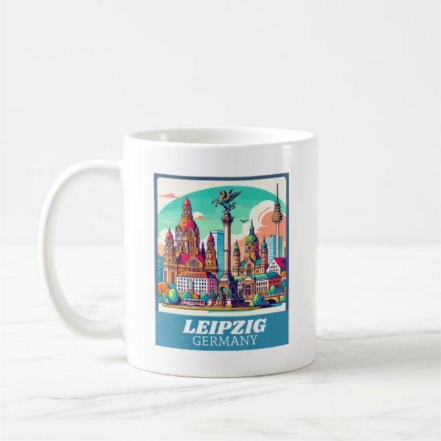 Retro Leipzig Skyline Kaffemugg (Vänster)