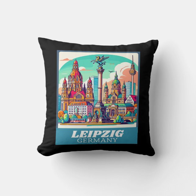 Retro Leipzig Skyline Kudde (Framsida)