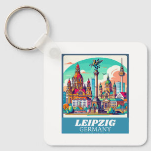 Retro Leipzig Skyline Nyckelring