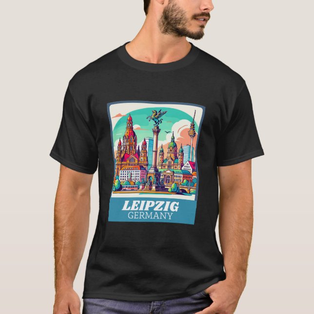 Retro Leipzig Skyline  T Shirt (Framsida)