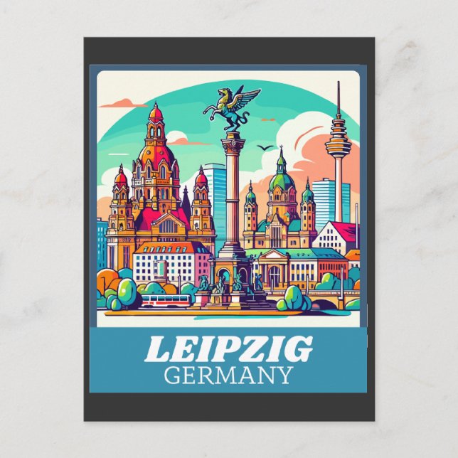 Retro Leipzig Skyline Vykort (Framsida)