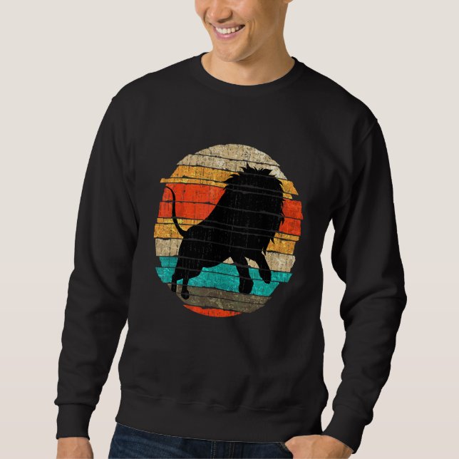Retro Lejon Afrika Safari Zoo Djur Lejon Lång Ärmad Tröja (Framsida)