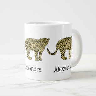 Retro Lejon Gepard Fläckig Katt Teckning Jumbo Mugg