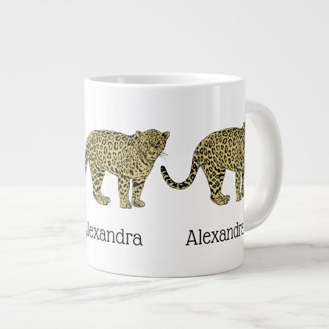 Retro Lejon Gepard Fläckig Katt Teckning Jumbo Mugg (Framsida höger)