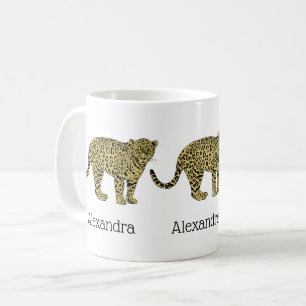 Retro Lejon Gepard Fläckig Katt Teckning Kaffemugg
