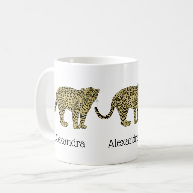 Retro Lejon Gepard Fläckig Katt Teckning Kaffemugg (Framsida vänster)