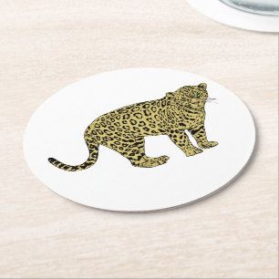 Retro Lejon Gepard Fläckig Katt Teckning Underlägg Papper Rund