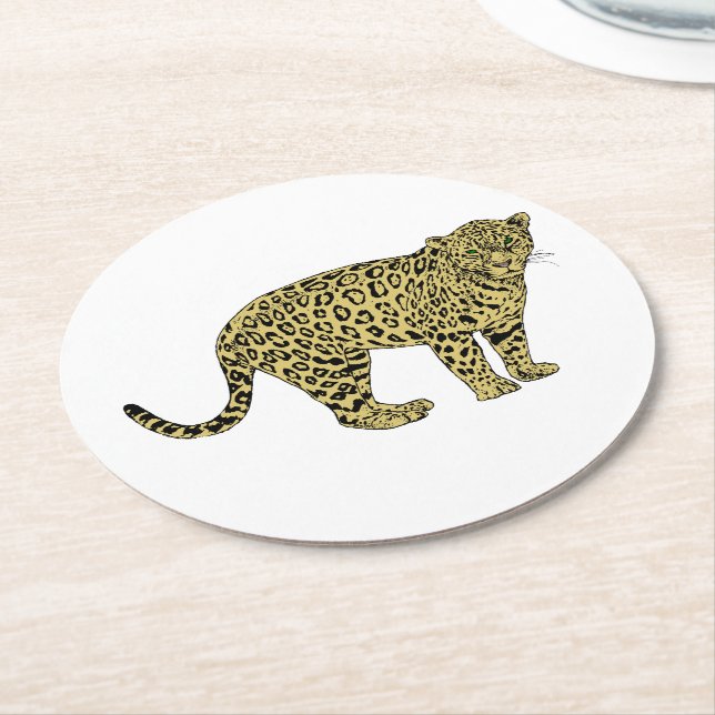 Retro Lejon Gepard Fläckig Katt Teckning Underlägg Papper Rund (Vinklad)