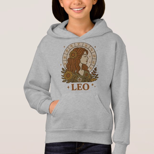 Retro Lejon Zodiak Boho Blommig Astrologi T Shirt (Framsida)