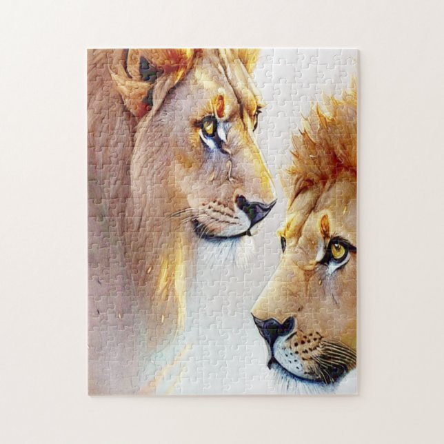 Retro-Lejona utskrifter - klassiskt Wildlife Wall  Pussel (Vertikal)