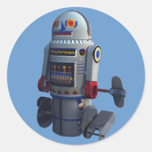 Retro Leksak Robot Number 7 Sticker Runt Klistermärke