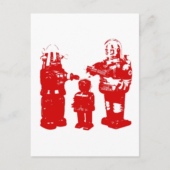 Retro Leksak Robots Vykort (Framsida)