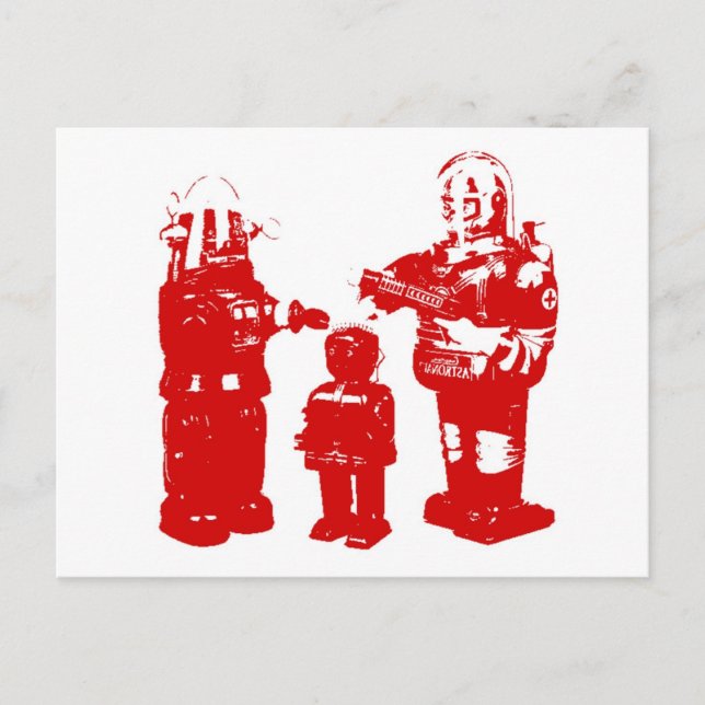 Retro Leksak Robots Vykort (Framsida)