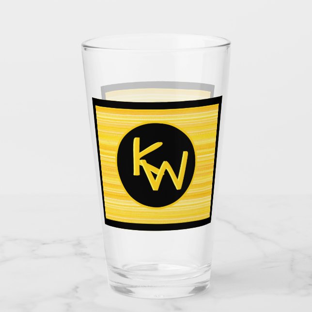 Retro Lemon Gult Black Monogram Glaskopp (Framsida)