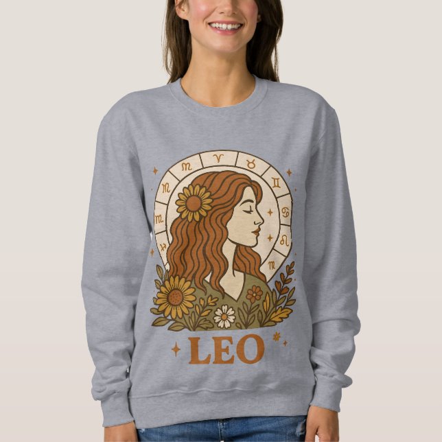 Retro Leo Stjärntecken Boho Blommig Astrologi T Shirt (Framsida)