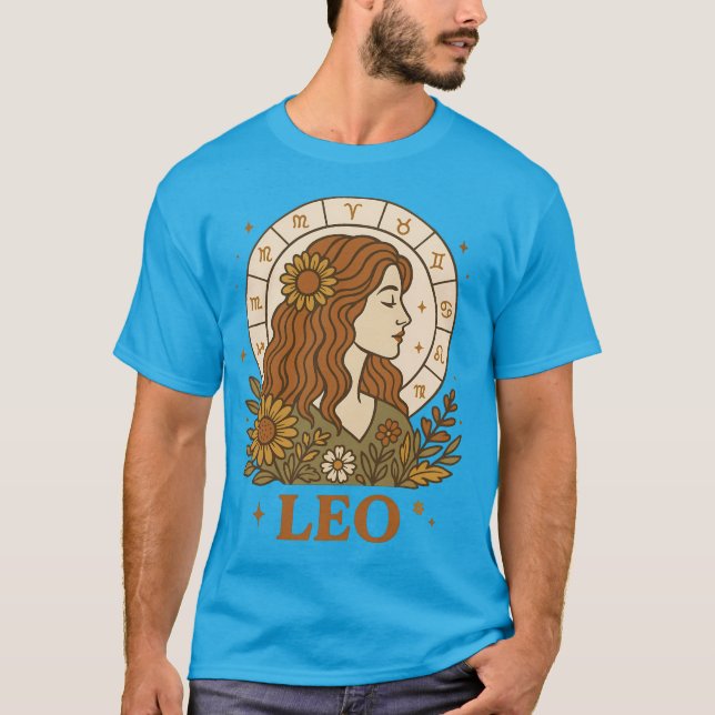 Retro Leo Zodiac Boho Blommigt Astrology T Shirt (Framsida)