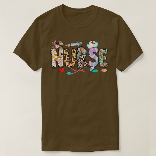 Retro Leopard Apple Nurse Fall Vibes Höst T Shirt (Design framsida)