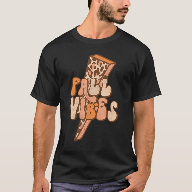 Retro Leopard Blixt Fall Vibes Autumn Le T Shirt (Framsida)