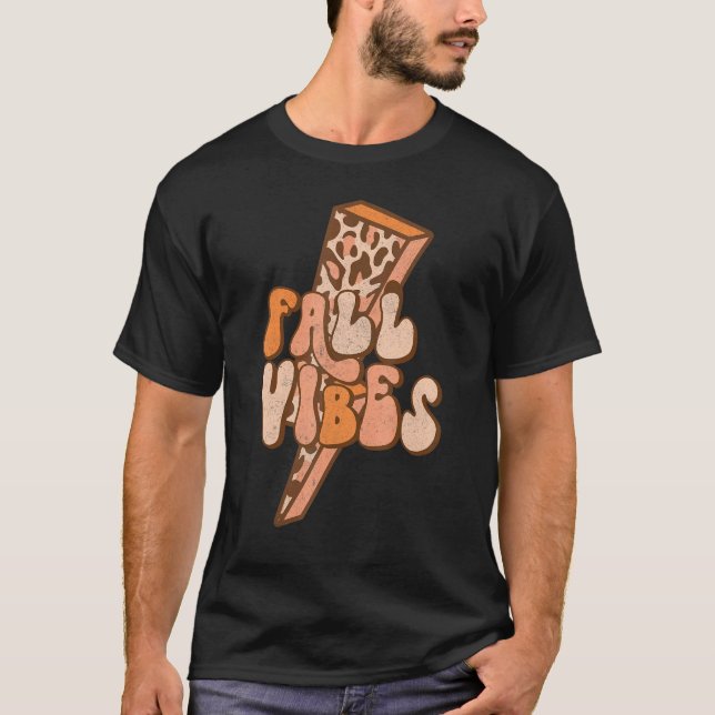 Retro Leopard Blixt Fall Vibes Autumn Le T Shirt (Framsida)