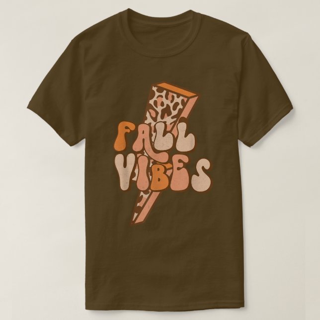 Retro Leopard Blixt Fall Vibes Funny Autu T Shirt (Design framsida)