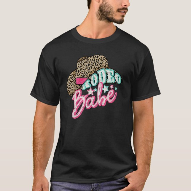 Retro Leopard Cowgirl Hat Rodeo Babe Western Count T Shirt (Framsida)