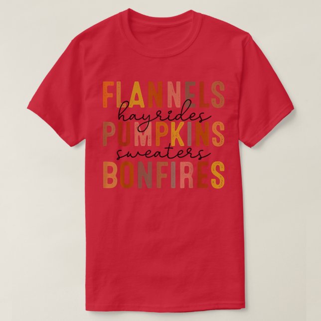 Retro Leopard Flannels Hayrides Pumpkins Sweaters T Shirt (Design framsida)