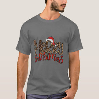 Retro Leopard God jul Santa Hat Funny Julafton T Shirt