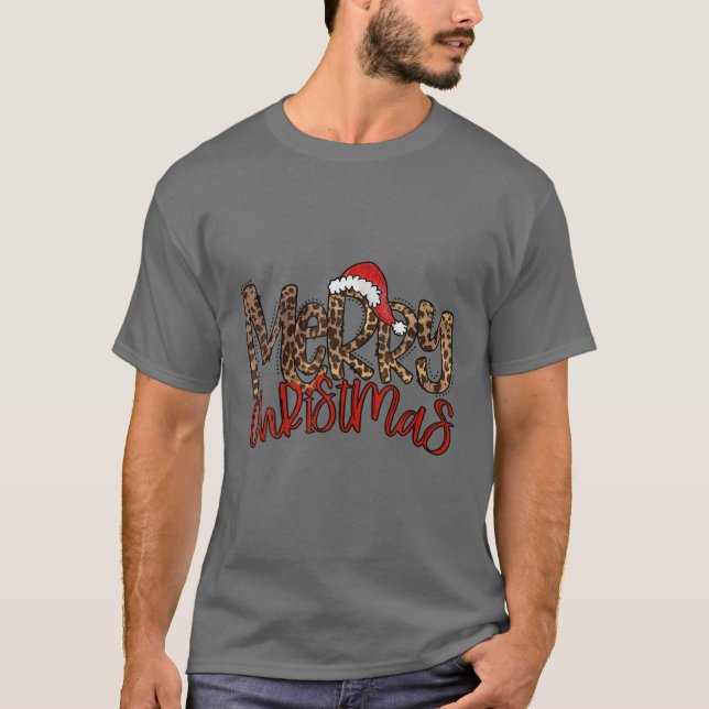 Retro Leopard God jul Santa Hat Funny Julafton T Shirt (Framsida)