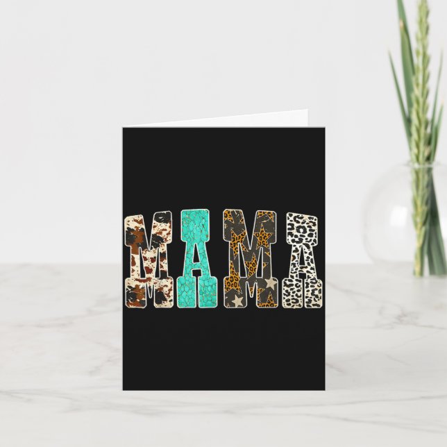 Retro leopard nötkött läder turkos mamma västern kort (Framsida)