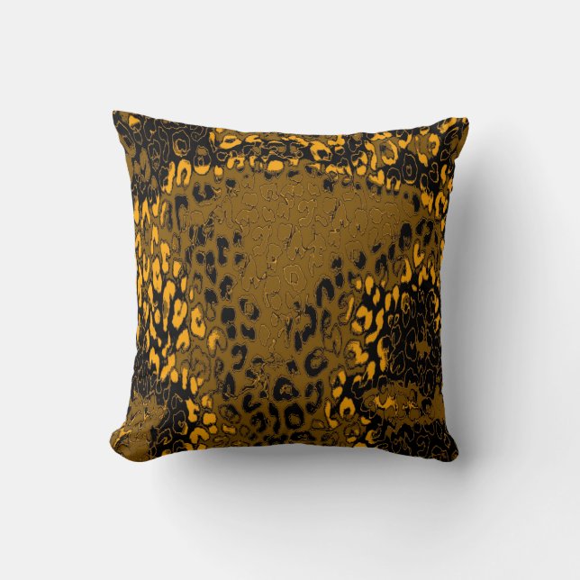 Retro Leopard Print Skin (Gult, svart, tan) Kudde (Framsida)