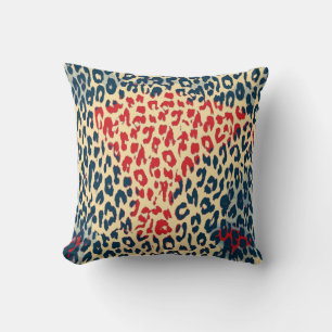 Retro Leopard Print Skin (Red, Blue, Cornsilk) Kudde