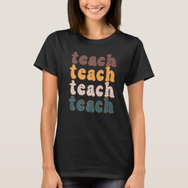 Retro Leopard Teach For Teacher Elementary School  T Shirt (Framsida)