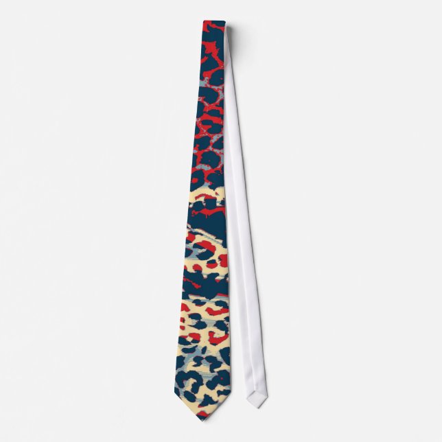 Retro leopard tryck hud (blå och röd) slips (Framsida)
