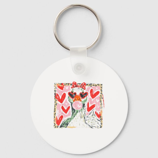 Retro Leopard Valentine Goose Funny Nk Coquette Lo Nyckelring (Framsida)