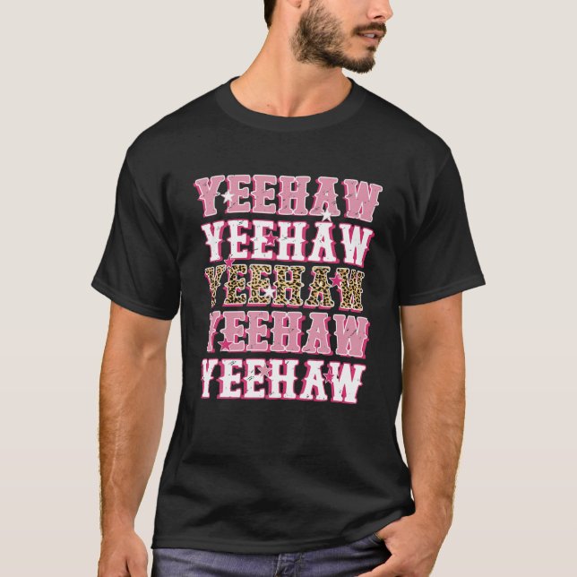 Retro Leopard Yehaw Westernare Land Cowboy Cowgir T Shirt (Framsida)