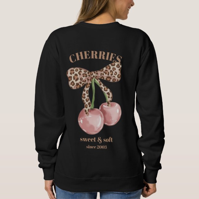 Retro Leopardbåge Körsbär Söt & Mjuk Sedan Slogan T Shirt (Baksida)