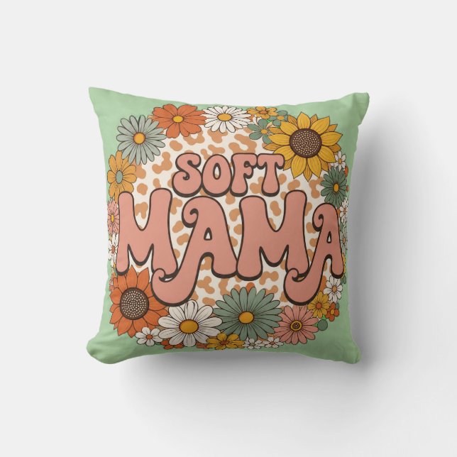 Retro Leopardmönster "Mjuk Mama" Blommig Grafisk D Kudde (Framsida)