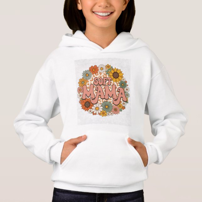 Retro Leopardmönster "Mjuk Mama" Blommig Grafisk D T Shirt (Framsida)