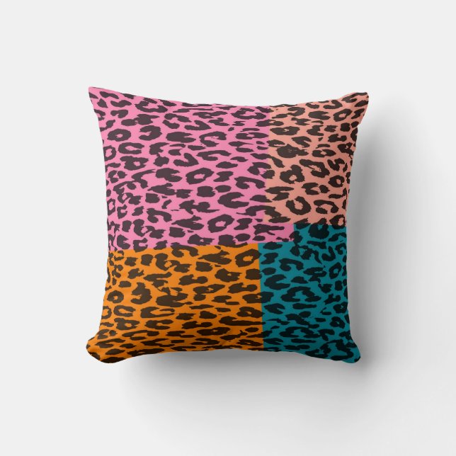 Retro Leopardtryck (grönt, rosa, lila, orangen) Kudde (Framsida)