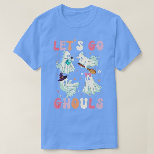 Retro Let is Go Ghouls Halloween Ghost Costumes T Shirt (Design framsida)