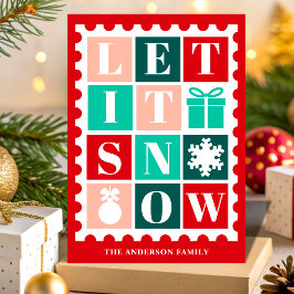 Retro Let It Snow Jul Frimärke Helgkort