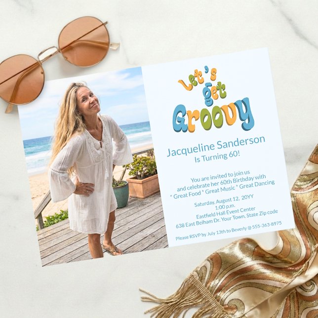 Retro Let's Get Groovy Photo 60th Birthday Party Inbjudningar (Skapare uppladdad)
