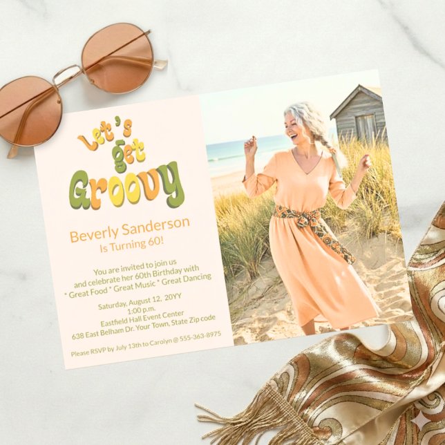 Retro Let's Get Groovy Photo 60th Birthday Party Inbjudningar (Skapare uppladdad)