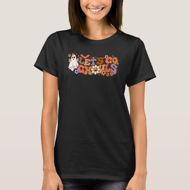 Retro Let's Go Ghouls Blommig Boho Spöke Halloween T Shirt (Framsida)