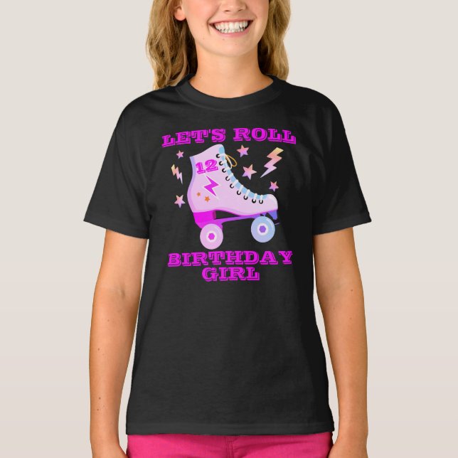 Retro Lets Roll Roller Skating Neon Rosa T-Shirt (Framsida)
