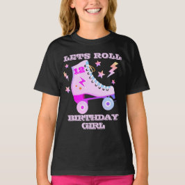 Retro Lets Roll Roller Skating Neon Rosa T Shirt