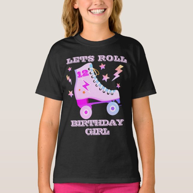 Retro Lets Roll Roller Skating Neon Rosa T Shirt (Framsida)